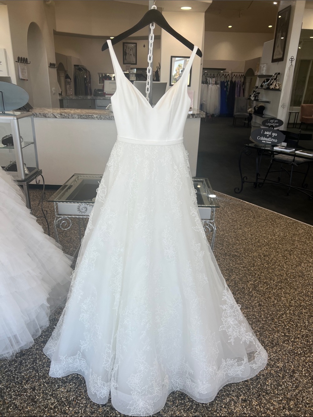 Mori Lee Ivory V-Neck Wedding Dress with Lace Skirt